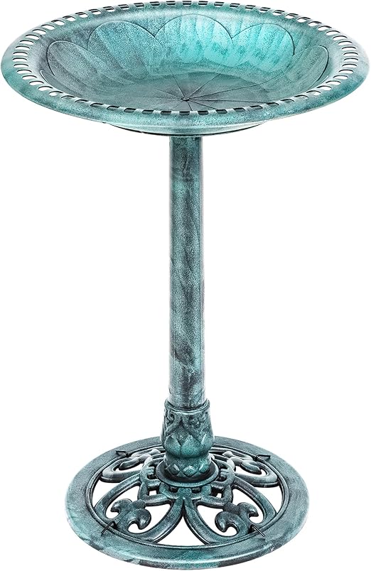 ZENY 28 Inch Height Polyresin Bird Bath Antique Outdoor Garden Decor Vintage Yard Art, Green