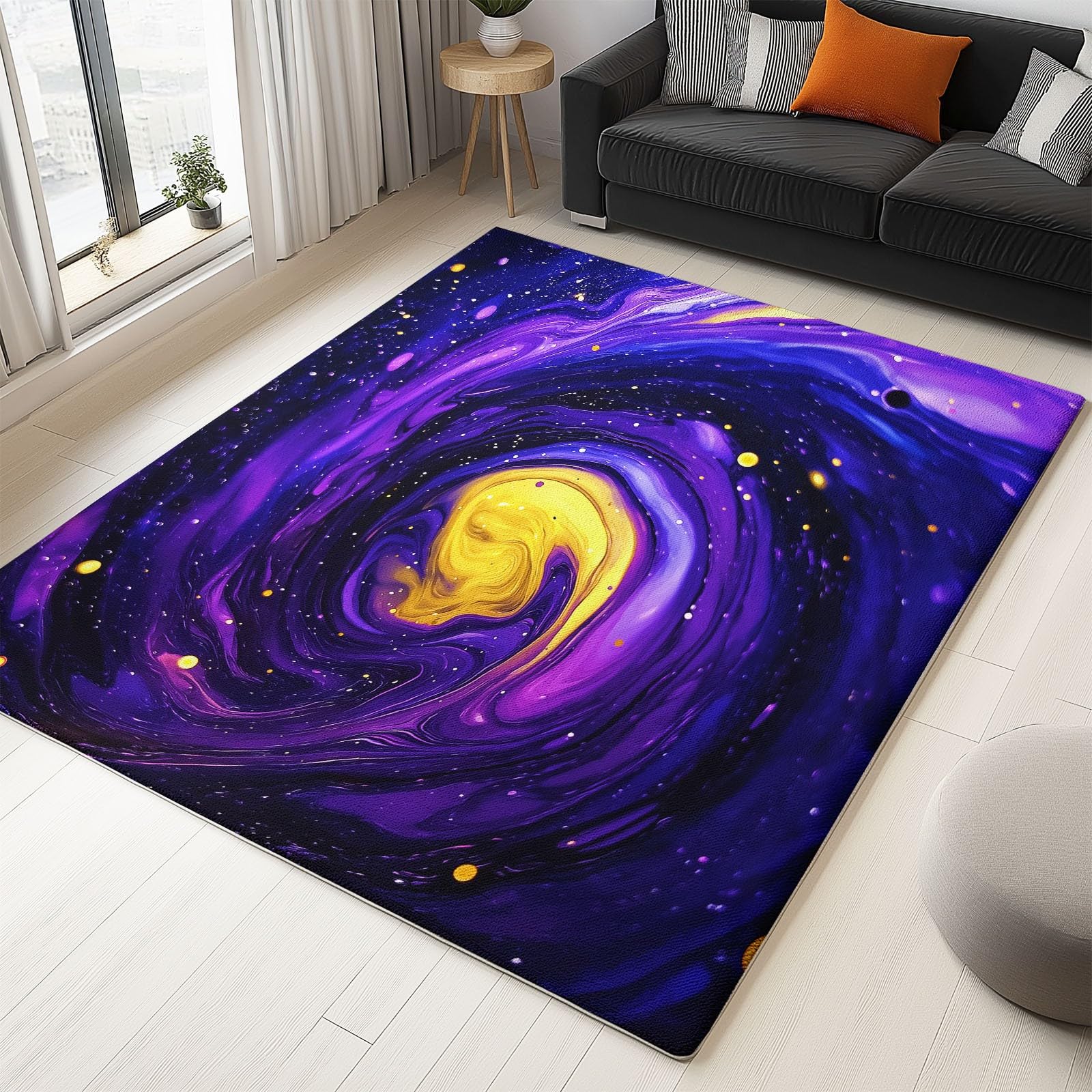 Dywan 120 x 180 cm, psychodeliczny obrotowy galaktyka, nadaje się do prania, fioletowy, miękki, z krótkim włosiem, antypoślizgowy, puszysty, do pokoju dziecięcego, pokoju zabaw, korytarza, jadalni