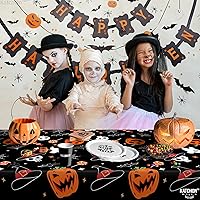 Vista 7 de KatchOn Manteles de Halloween de 54 x 108 pulgadas, paquete de 3 unidades, manteles desechables de plástico para decoraciones de Halloween