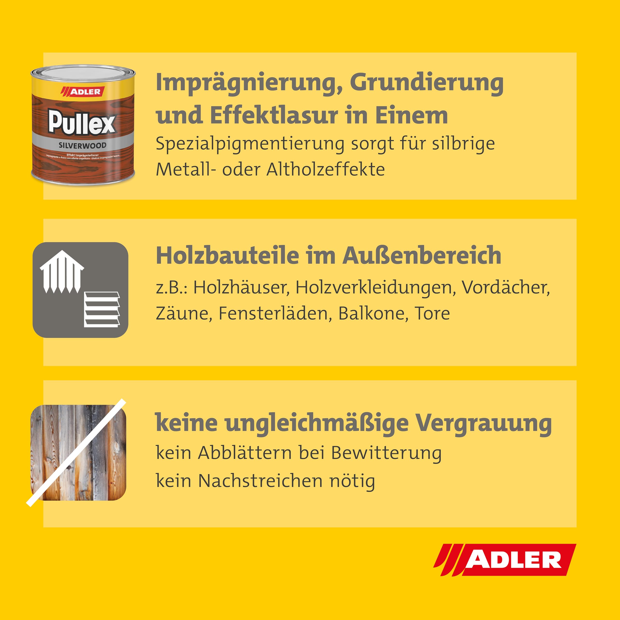 ADLER Pullex Silverwood - Effekt Imprägnierlasur & Holz Grundierung - Holzlasur Außen -effektiver Wetterschutz spezieller Metalleffektcharakter - Holzschutzlasur Farbe: Graualuminium 5 l