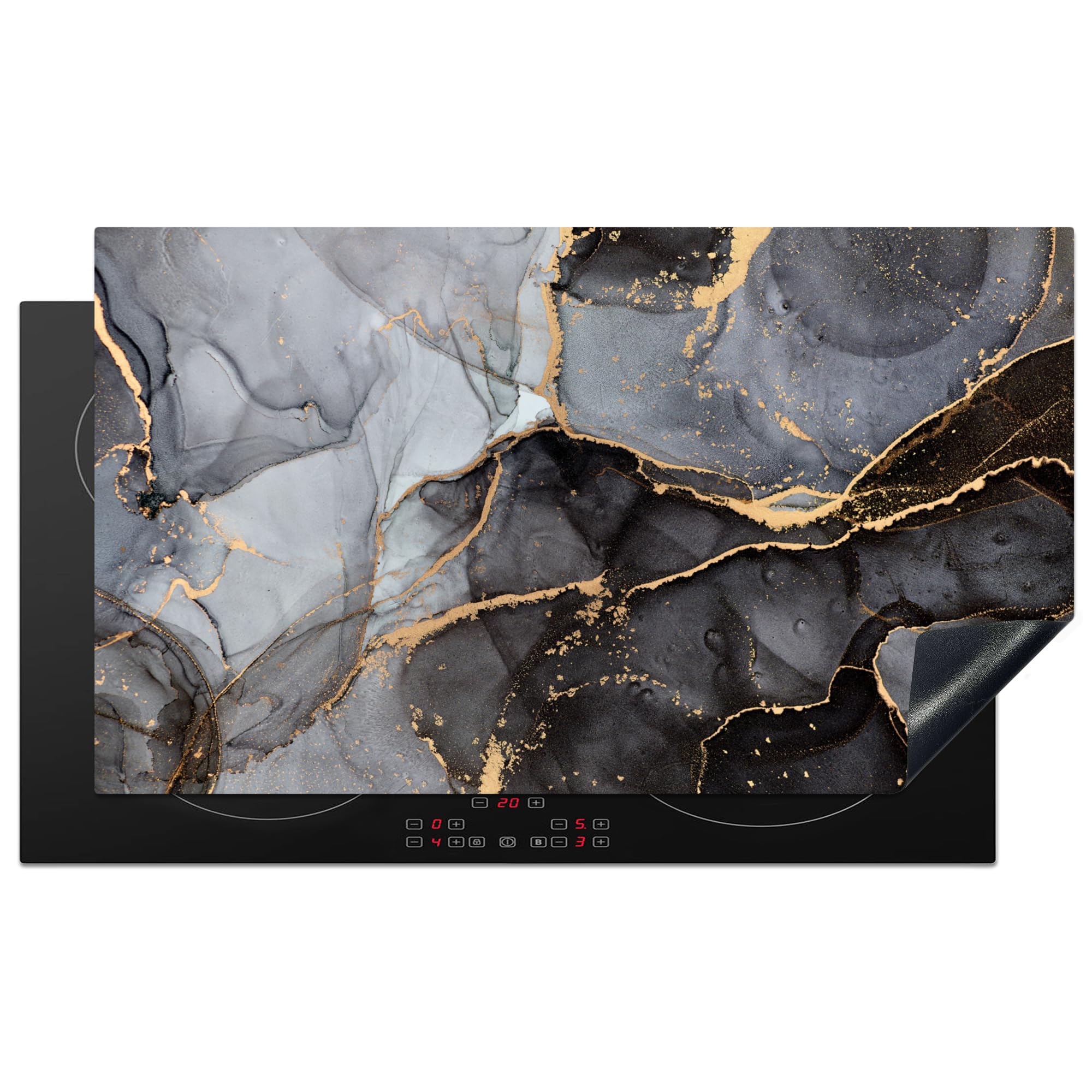 KitchenYeah© Induction Hob Cover Protector Mat 20.8"x36" / 91.6x52.7 cm Kitchen Universal Ceramic Covers for Electric Cookers Vinyl Marble - Abstract - Gold - Grey