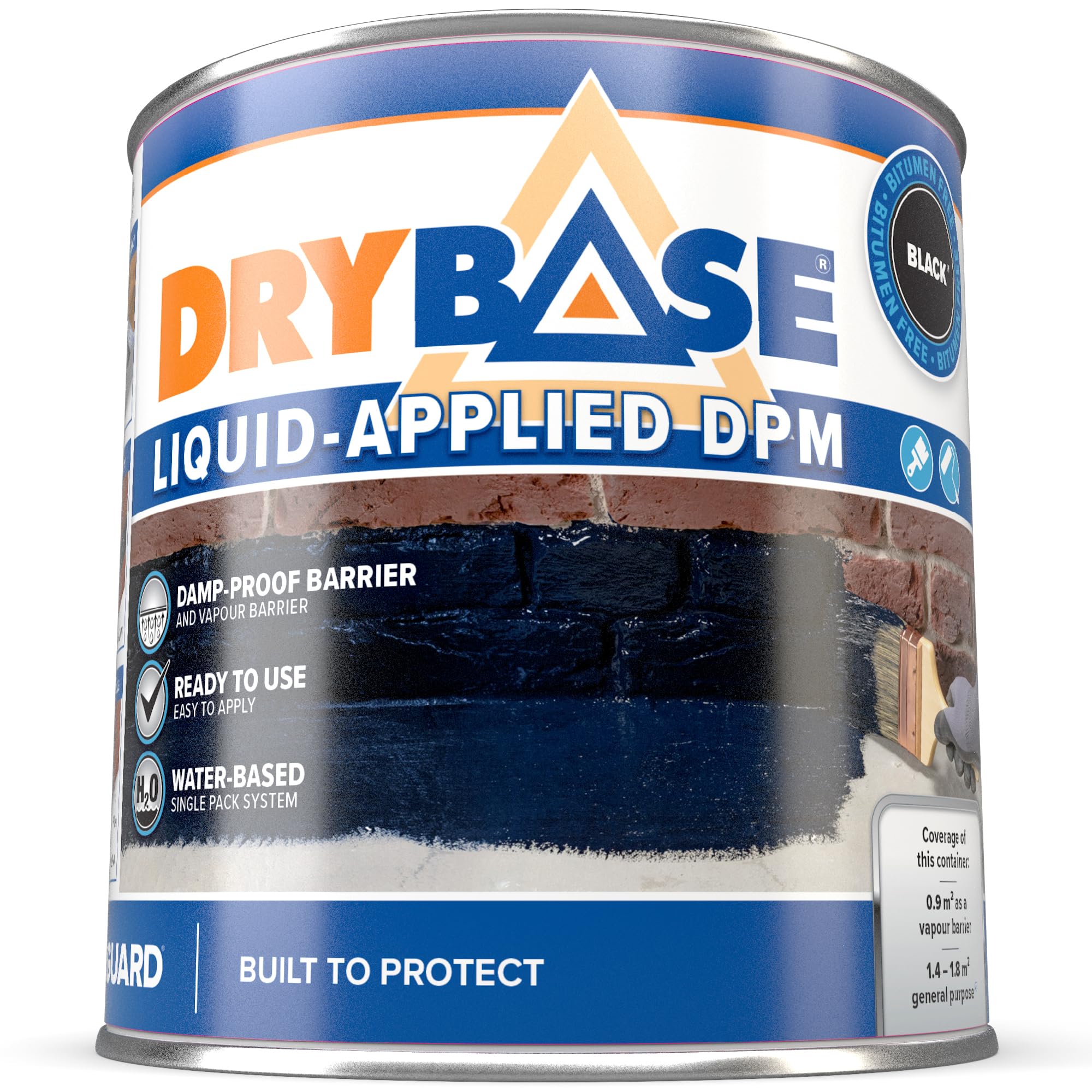 Drybase Liquid Damp Proof Membrane (1 Litre, Black) - Damp Proof Paint | Gas & Radon Barrier | Quick Drying | Flexible Waterproof Coating for Internal Walls & Floors