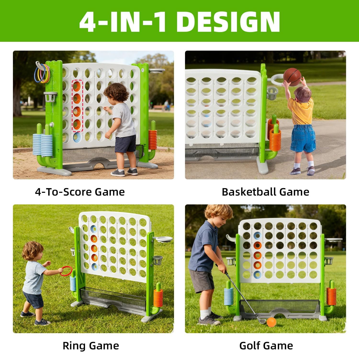 Giant 4-Connect-in-a-Row Game, Height Adjustable Jumbo Yard Games for Kids and Adults Outdoor Play, Backyard Large Four Connect Floor Games, Perfect for Holiday Party & Family Game