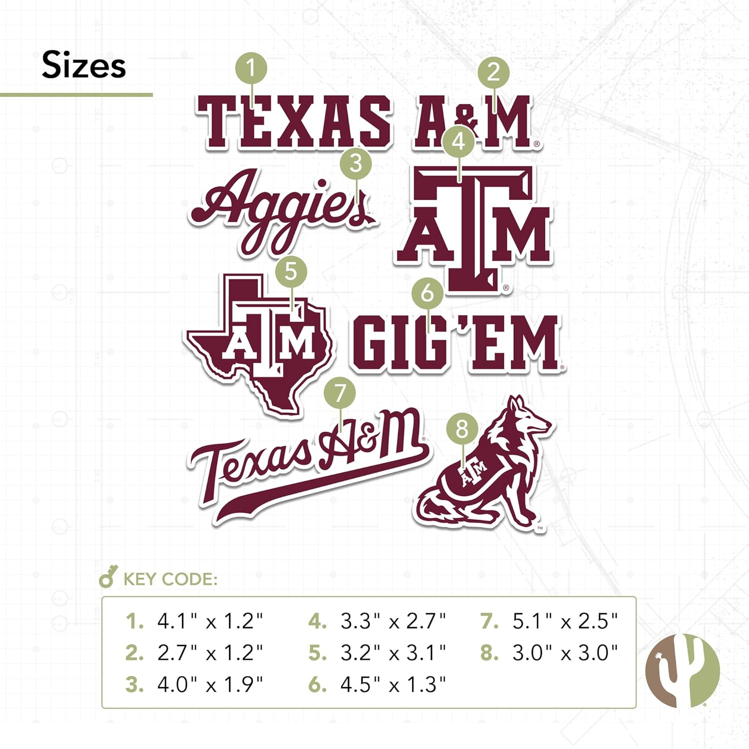 Desert Cactus Texas A&M University Sticker Aggies TAMU Sticker Vinyl Decals Laptop Water Bottle Car Sheet T2 (Type 2-2) - Image 3