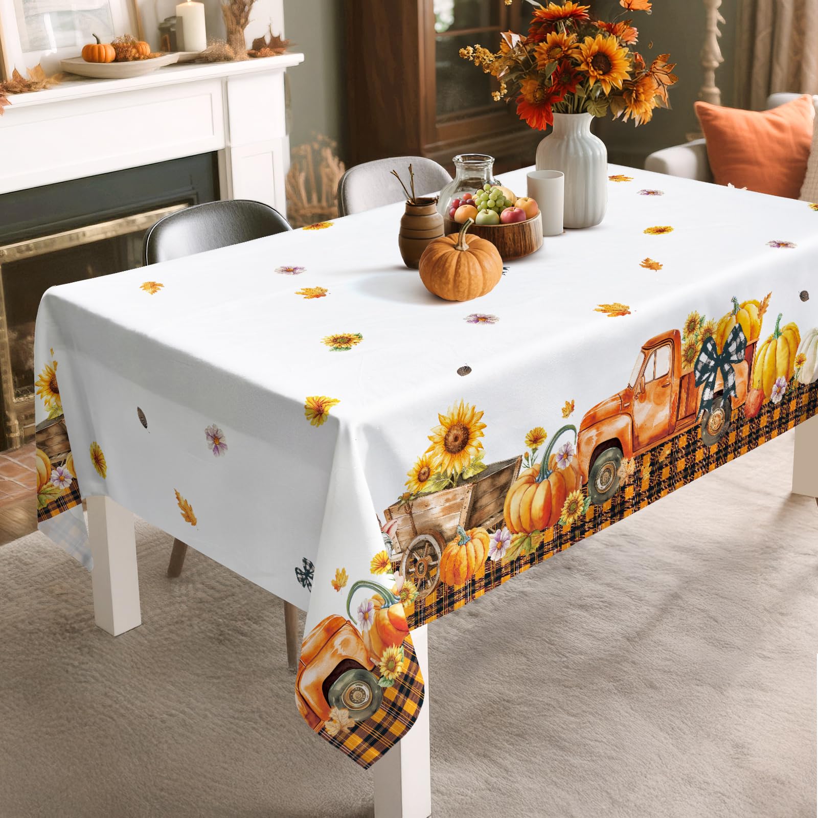 Arquiel Thanksgiving Gnomes Tablecloth Waterproof, Pumpkins Maple Leaves Table Cloth Rectangle Stain Resistant - Image 3