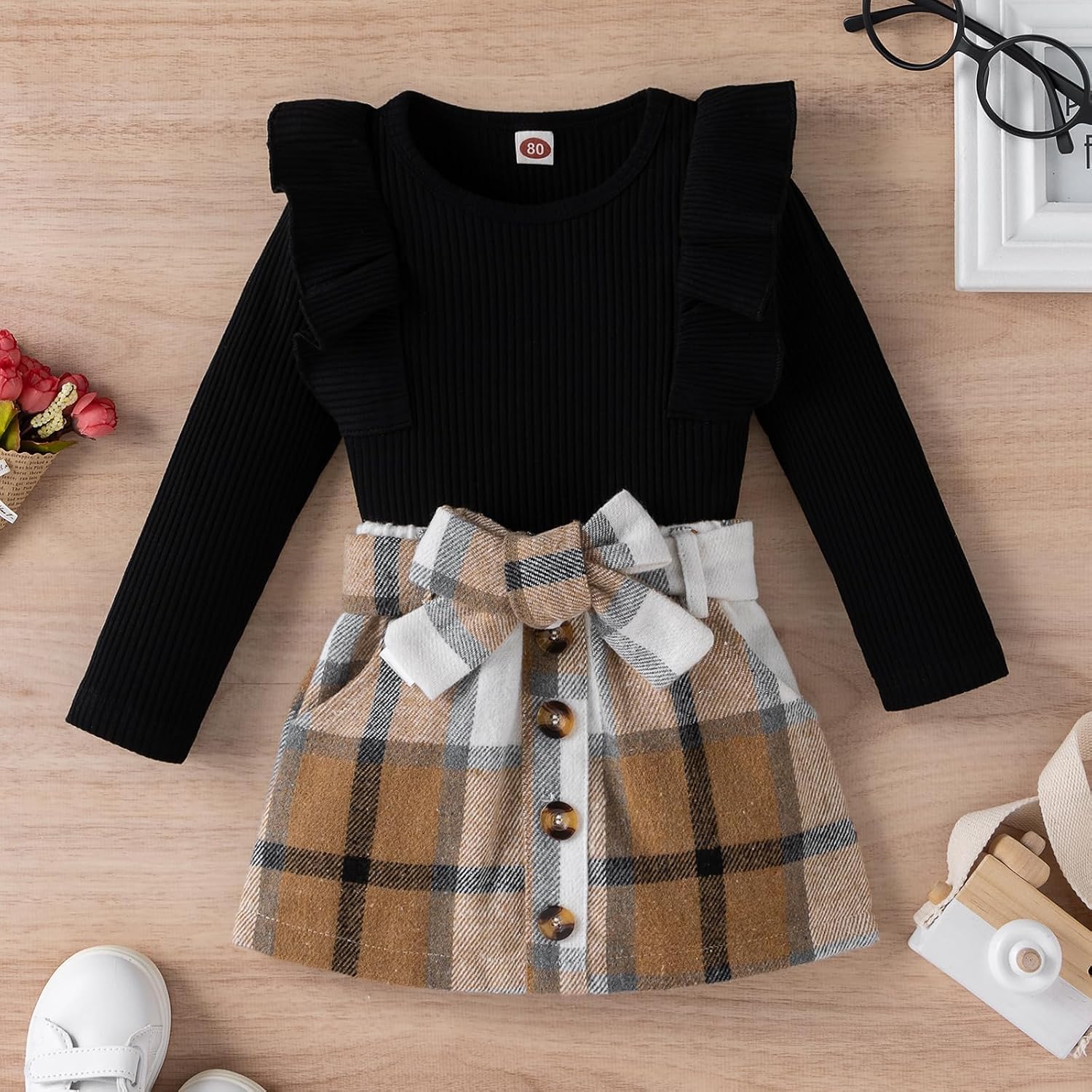 Baby Toddler Girl Outfits Fall Winter Clothes Turtleneck Knitted Cotton Long Sleeves Tops & Button Mini Skirts Set