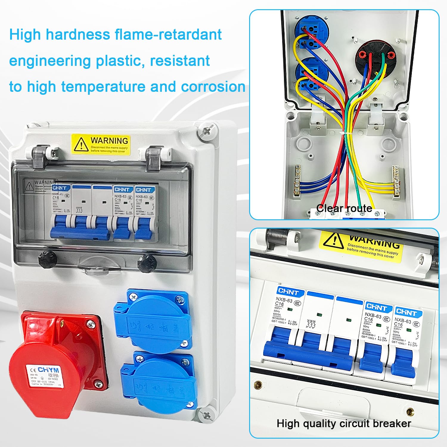 7 Piezas Cuadro Electrico Kit, Carcasa IP54 con Disyuntor de 16A, Toma 5P16A y Toma de 220V, Enchufe Pared Exterior Impermeable, para Taller, Industria, Industria de la Construcción