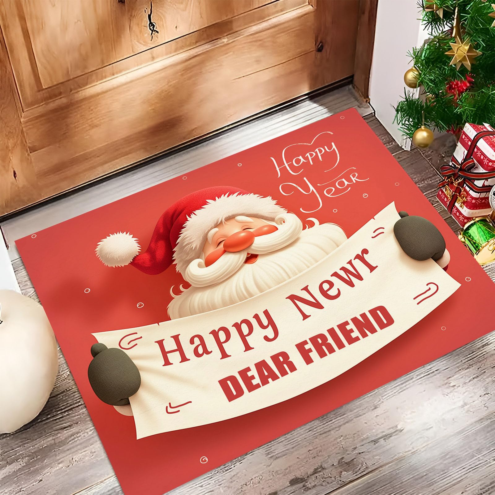 Felpudo de Entrada Casa Papá Noel 90x150cm Alfombra Exterior para Puerta Impermeable, Lavabl Alfombrilla Tema Navideño Antideslizante para Recibidor, Pasillo, Cocina - Rojo