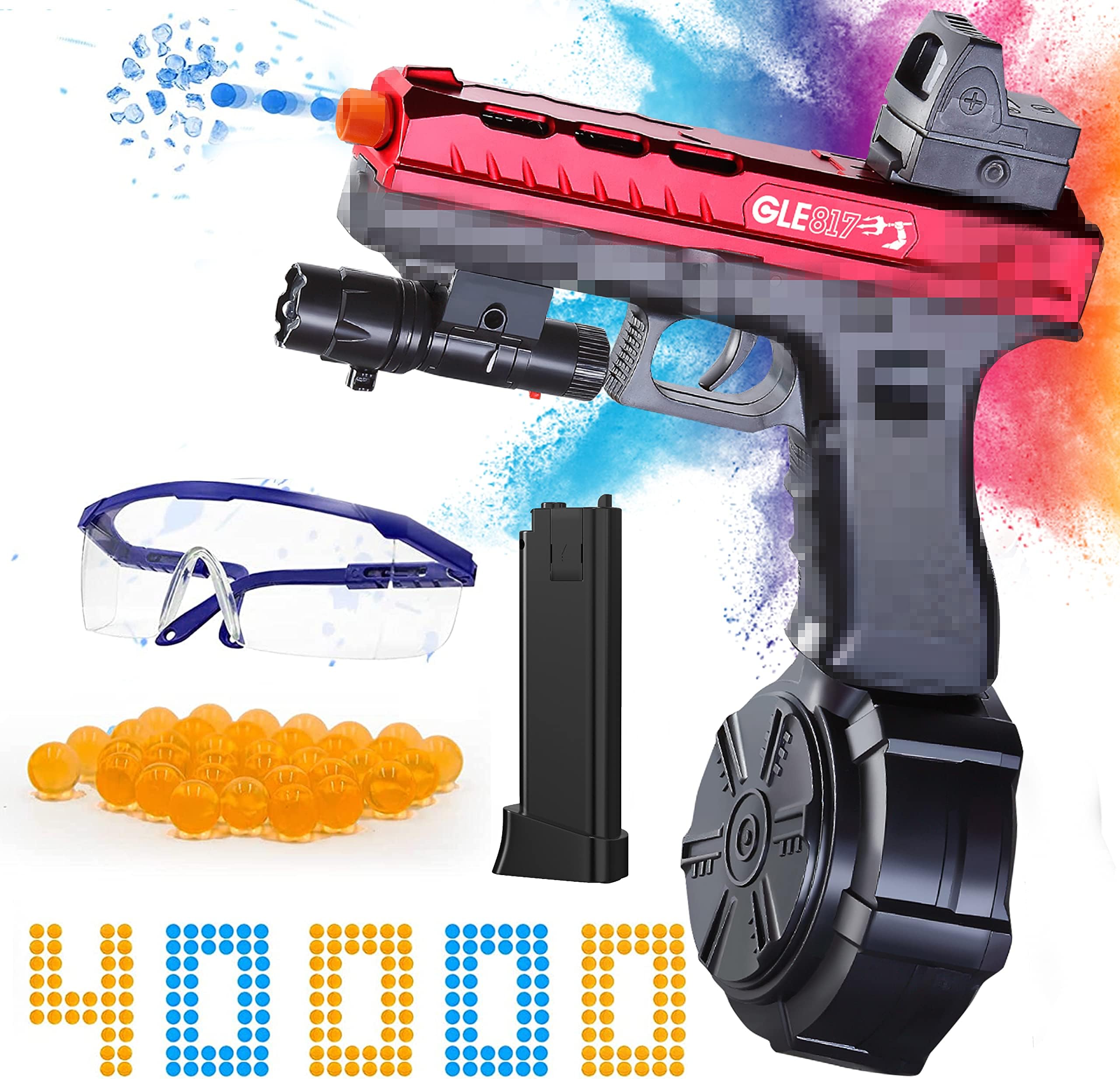 JM-X2 Gel Ball Blaster Toys, Splatter Ball Toy with 40000 Water Ammo, and Goggles, Ages 12+ Toys for Outdoor Activities Shooting Game Gifts for Boys and Girls๏ผRed๏ผ