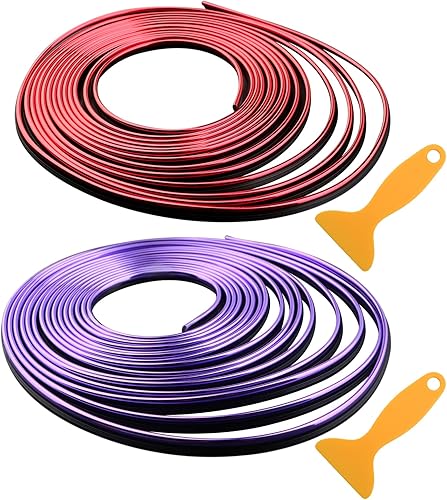 Tiras de molduras para interior de automóvil, 16.4 pies moradas + 16.4 pies, color rojo, universales, línea de moldeo para automóvil, accesorios