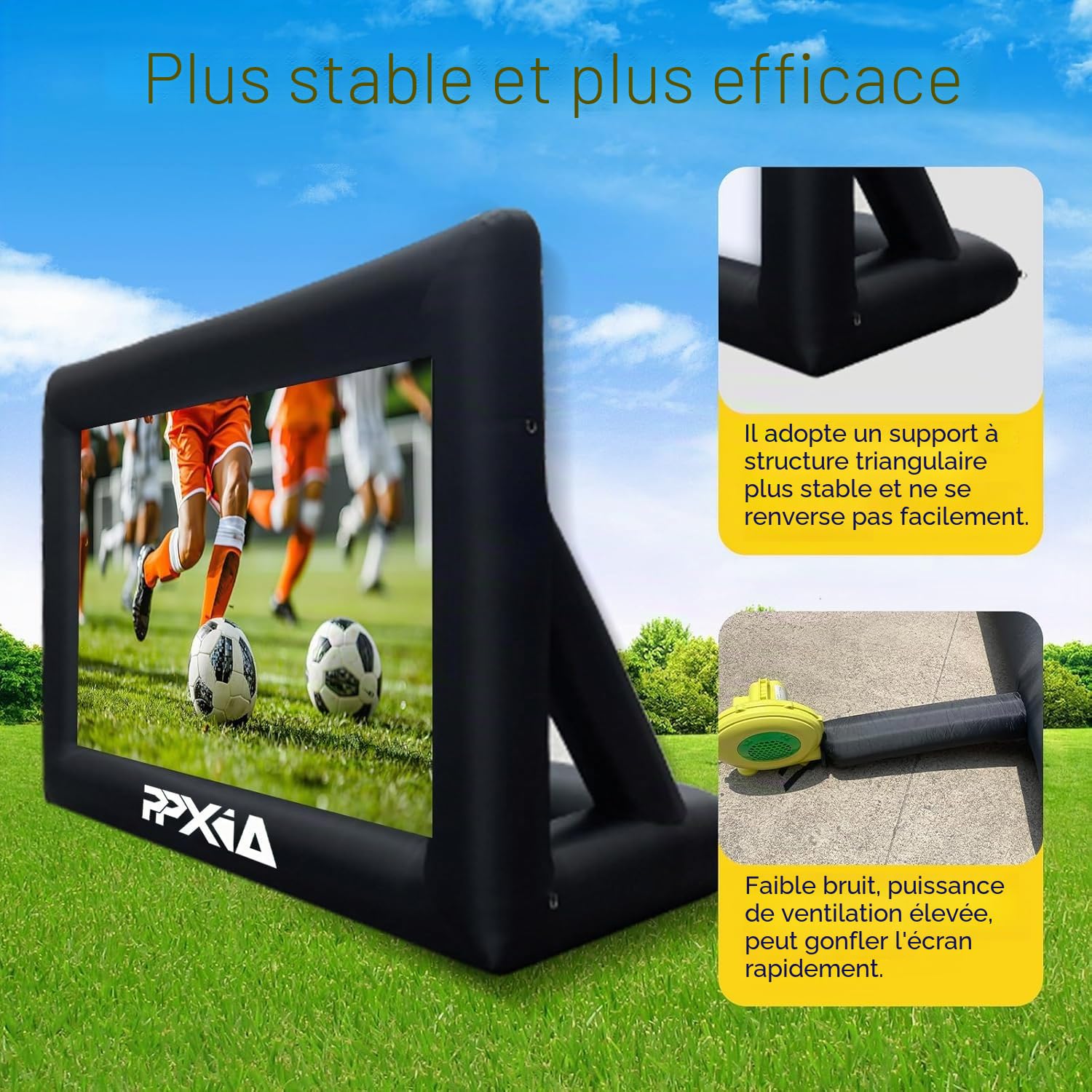 Écran de projection gonflable 24 FT avec support et ventilateur, projection avant et arrière, intérieur/extérieur, écran portable 16:9