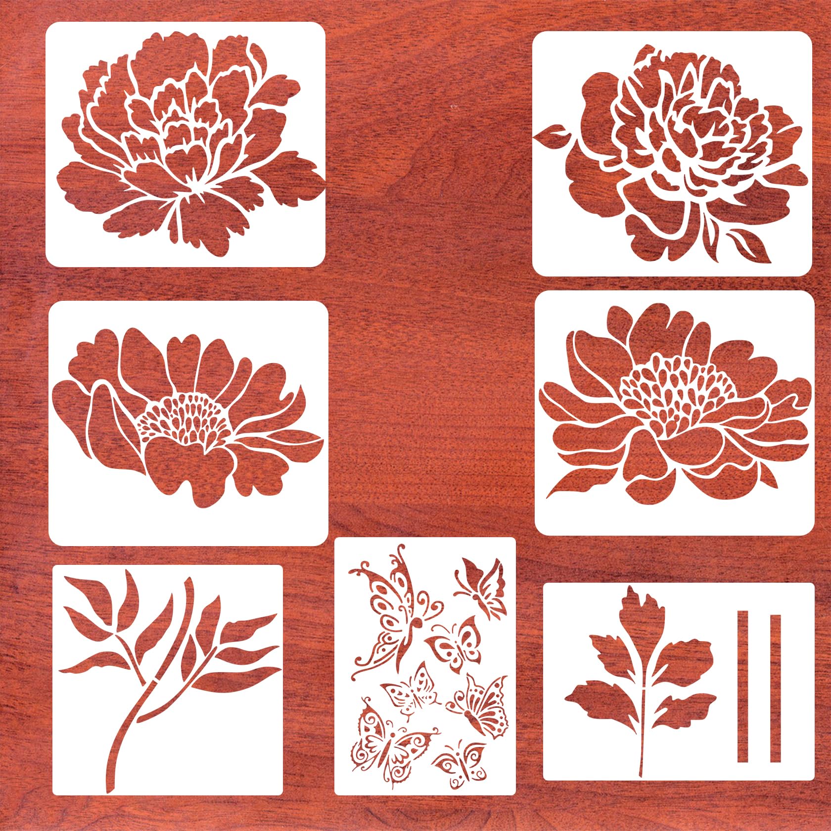 Large Flower Stencils for Painting,14x12inch Flowers Template for Walls, Peony Floral Stencil Templates for Garden Fence Wood Furniture Fabrics
