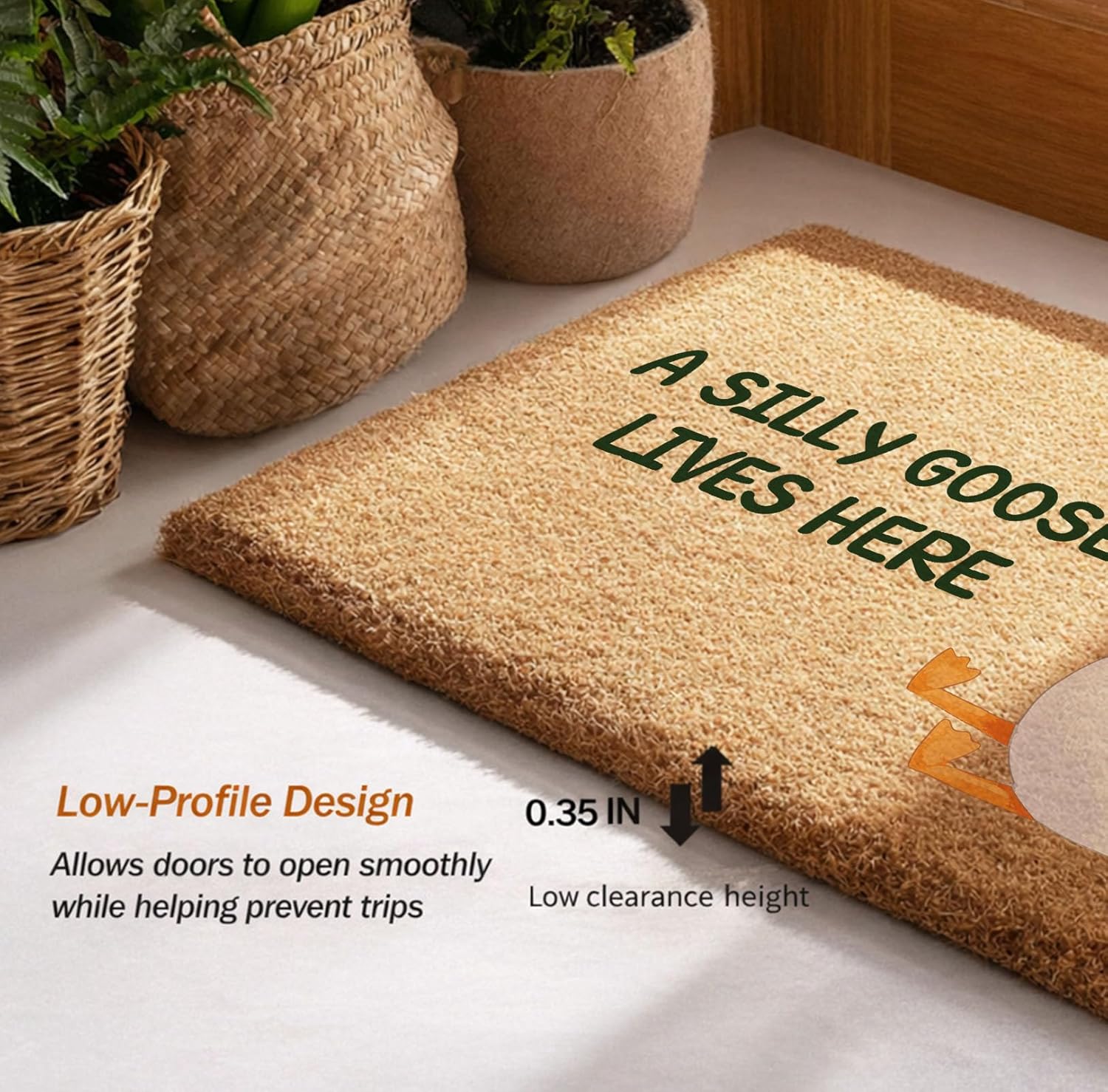 Silly Goose Door Mat 3017" Faux Coir Non-Slip Welcome Mat, Cute Indoor Outdoor Entry Rug, Dirt-Trapping Durable Doormat, Housewarming for Goose Lovers