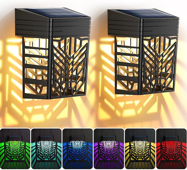 Solar Fence Lights, 6 Pack Garden Solar Fence Lights with Warm White and Multi-Colour Changing Modes, Waterproof Garden Ornaments Outdoor for Fence Terraces Stairs Deck Yard PatioWarm White/ Color
