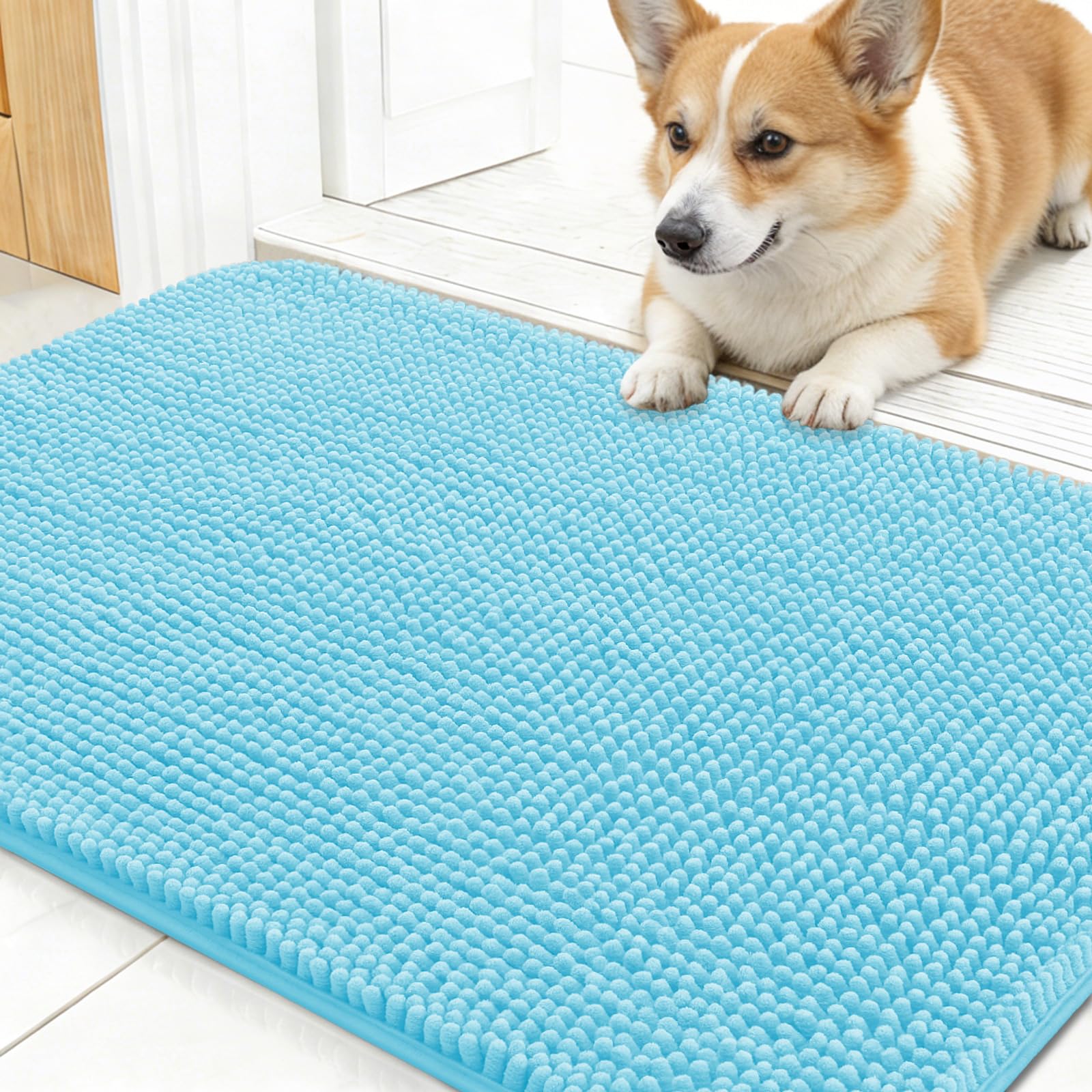 OLANLY Dog Door Mat for Muddy Paws 30x17, Super Absorbent Chenille Mud Mat