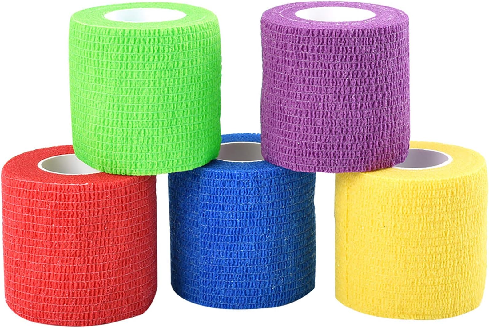 – Jalan 2" x 5 Yards Self Adherent Cohesive Bandage, Pet Vet Tape Wrap bulk stretch Tape for Wrist, Ankle Sprains & Swelling, Assorted Color Pack of 5 (Random Colors)