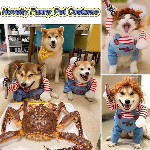 Miniatura 2 de Disfraz de muñeca mortal para perro, novedoso disfraz de Halloween para perro, traje divertido para cosplay, ropa linda para perros pequeños,