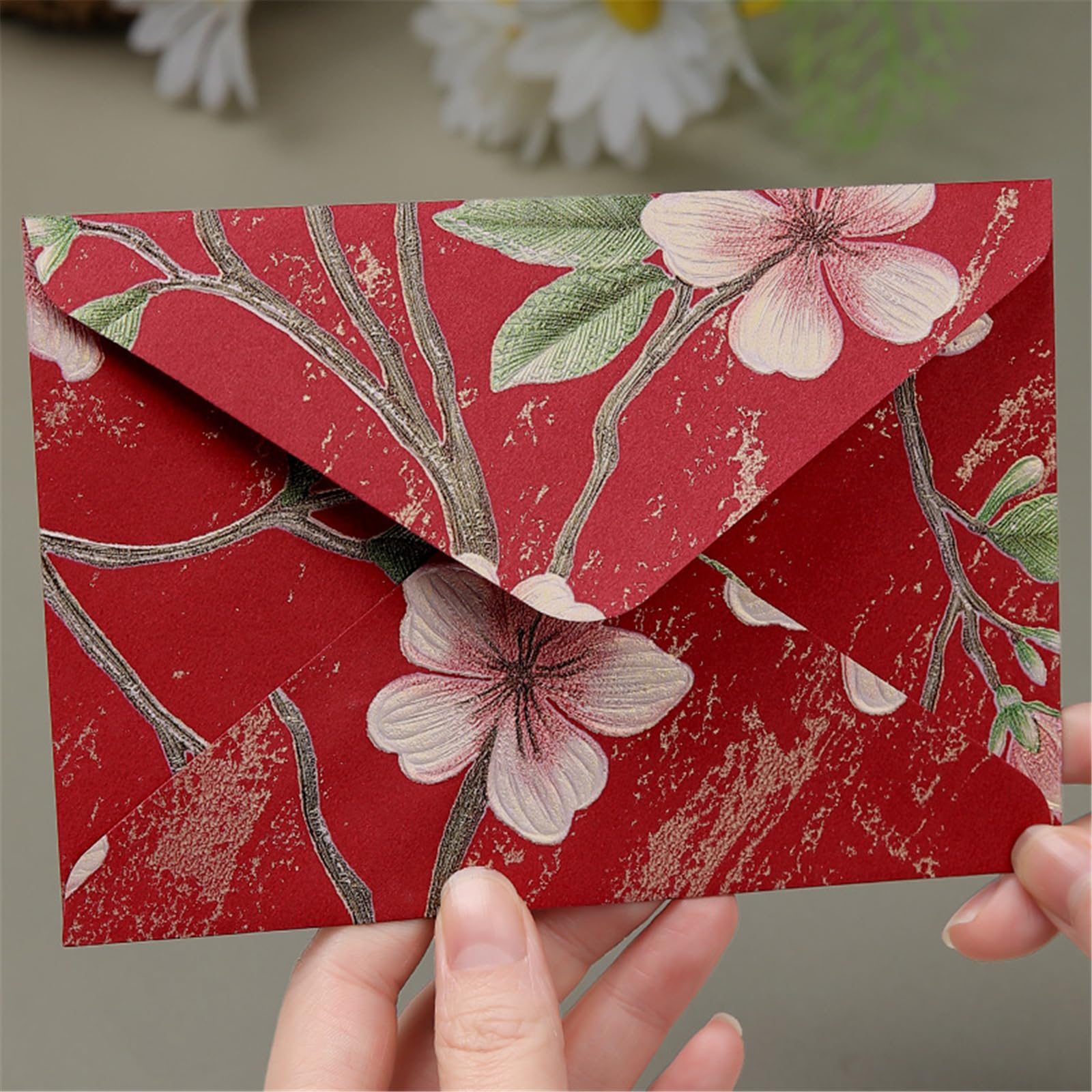 10 buste per biglietti di auguri fatti a mano, motivo floreale, 15 x 10 cm