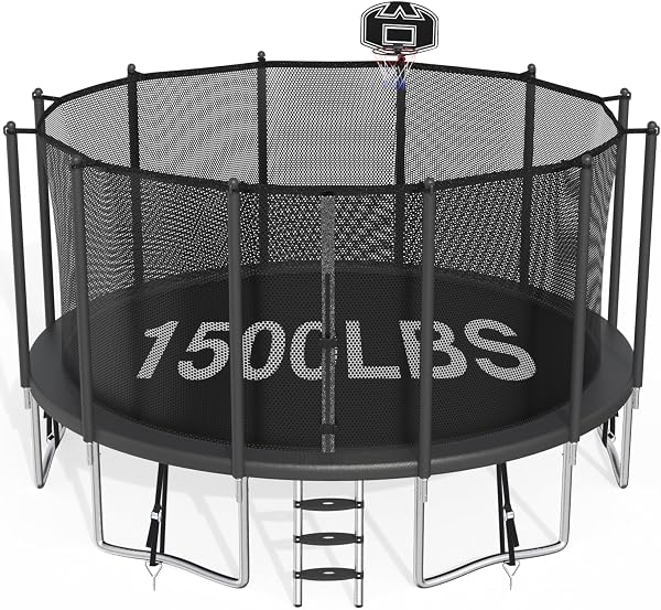 CITYLE 1500LBS Capacity No-Gap Design 8 10 12 14 15 16 FT Recreational Jumper with Enclosure Net, Wind Stakes & Basketba