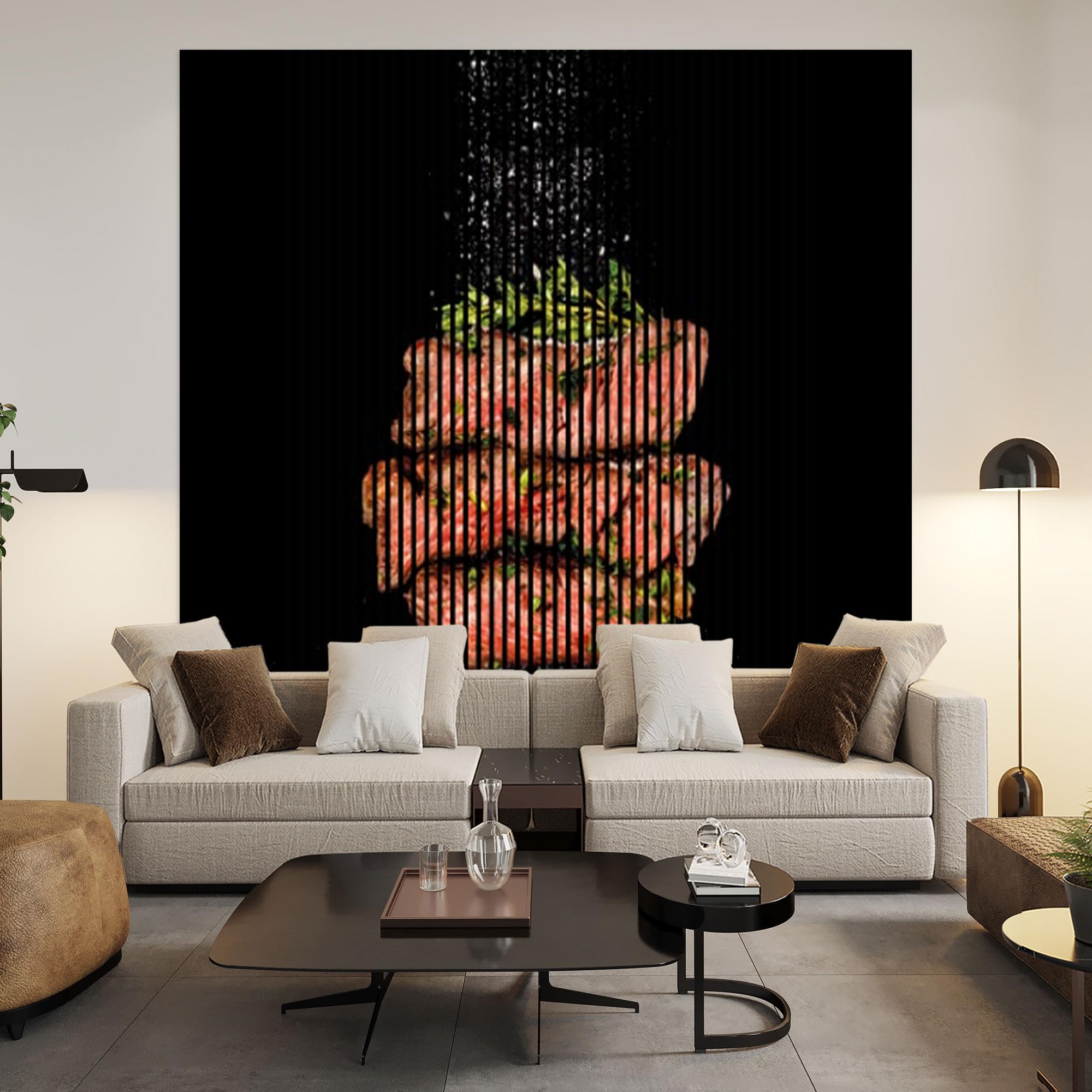 Panele akustyczne z nadrukiem cyfrowym Steak01 19 x 2253 x 2400 mm Streak zioła sól MDF włókna PET panele ścienne czarne zielone brązowe 4 pojedyncze płyty