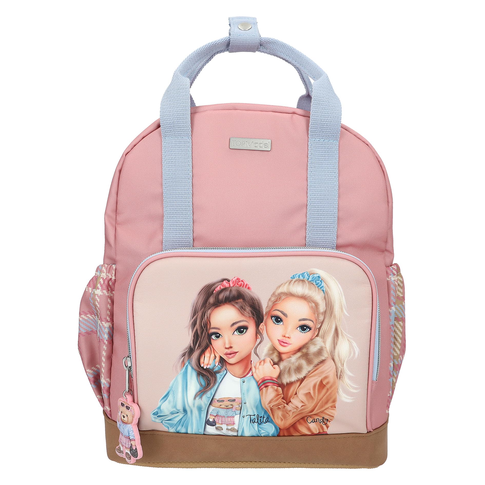 Depesche 13012 TOPModel Team Teddy - Mochila en rosa, beige y azul, con diseño de modelo y colgante, bolsa con correas ajustables y compartimento térmico