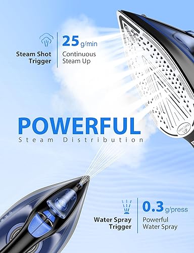 Miniatura 4 de Sundu Plancha de vapor para ropa con suela revestida de cerámica de calentamiento rápido, 1500 W con esfera de termostato precisa, autolimpieza,