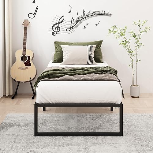 Miniatura 4 de Marco de cama individual XL de 16 pulgadas, plataforma de metal resistente, no necesita somier, sin ruido, fácil montaje, color negro