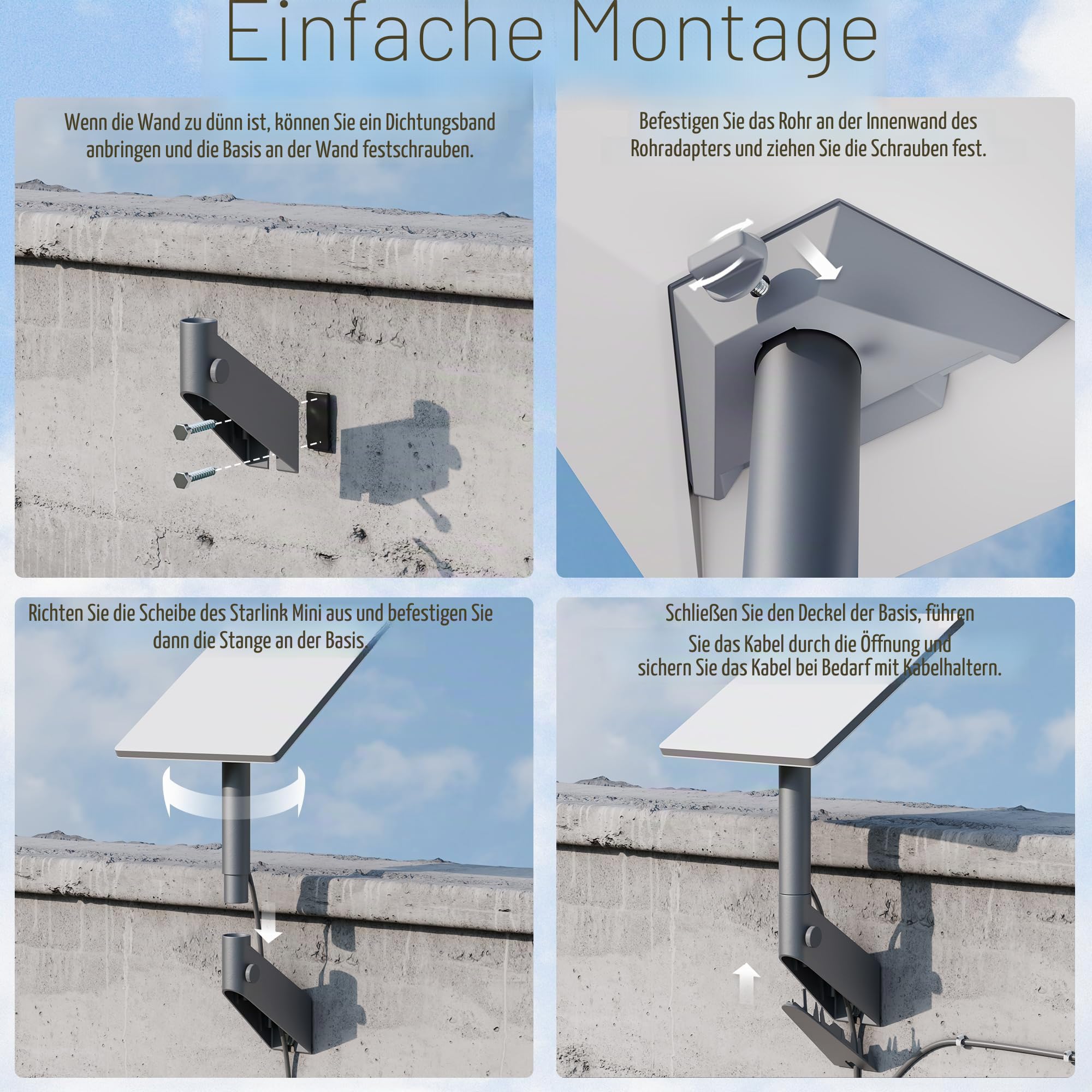 Joinfworld Starlink Mini Halterung,360°Drehung Starlink Mini Wandhalterung | Starlink Mini Balkon Halterung,Starlink Mini-Dachhalterung,Neigungswinkel um 90° verstellbar für besseres Signal