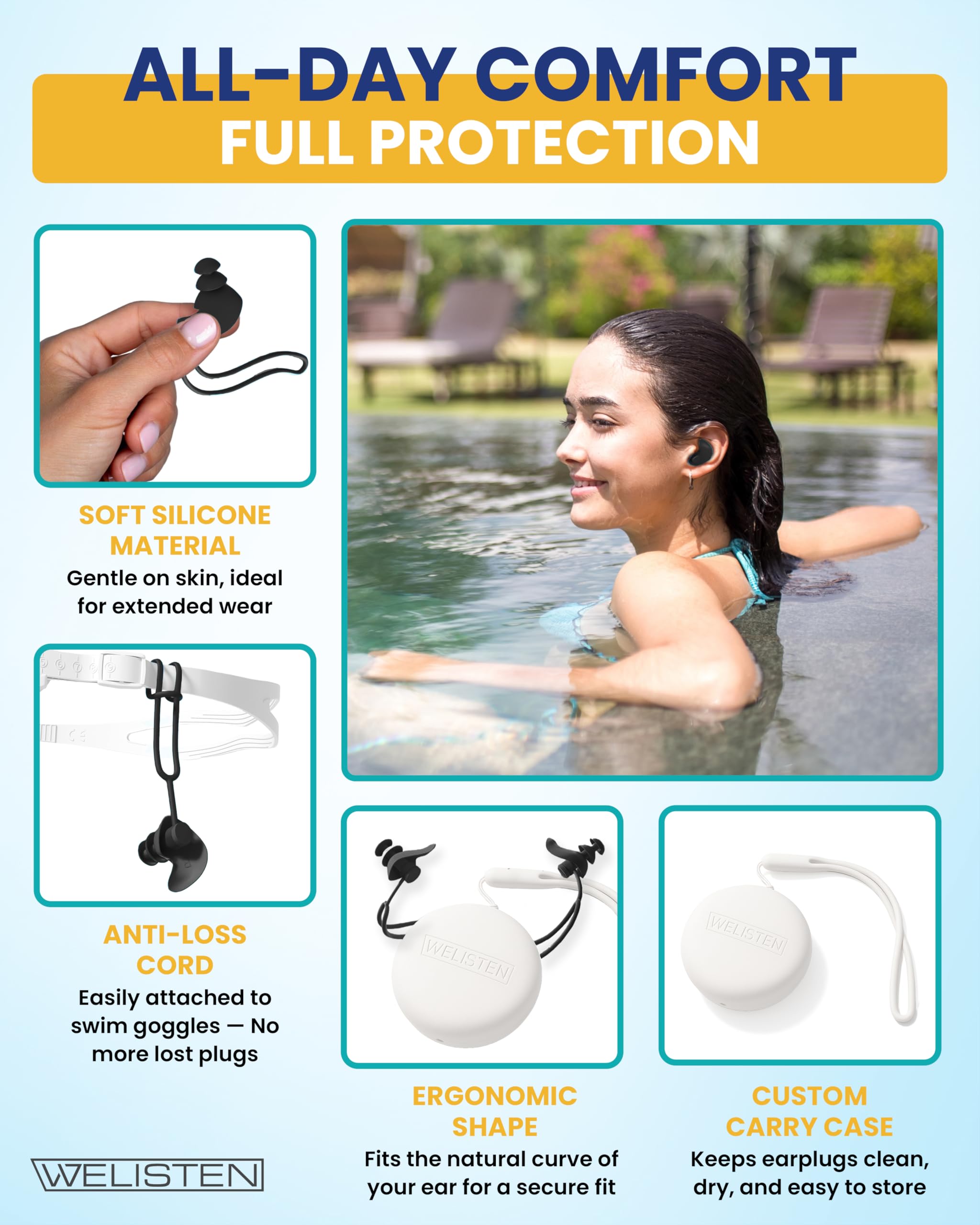 uxcell 2 Pcs Blue Silicone Swimming Swim Noise Reducing Ear Plugs Guard Tool