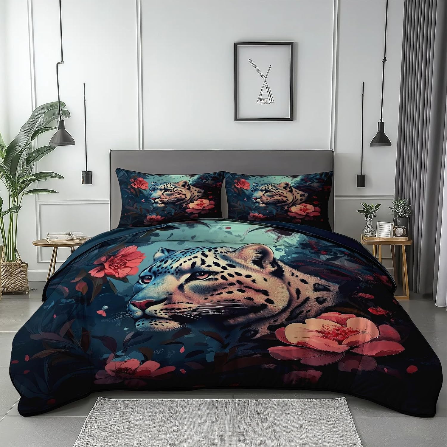 Duvet Cover Twin Size, Fantasy Cosmic Wolf Head Pattern Soft & Breathable Bedding Set for Boys Girls and Teens, Blue Duvet Covers with Zipper Closure