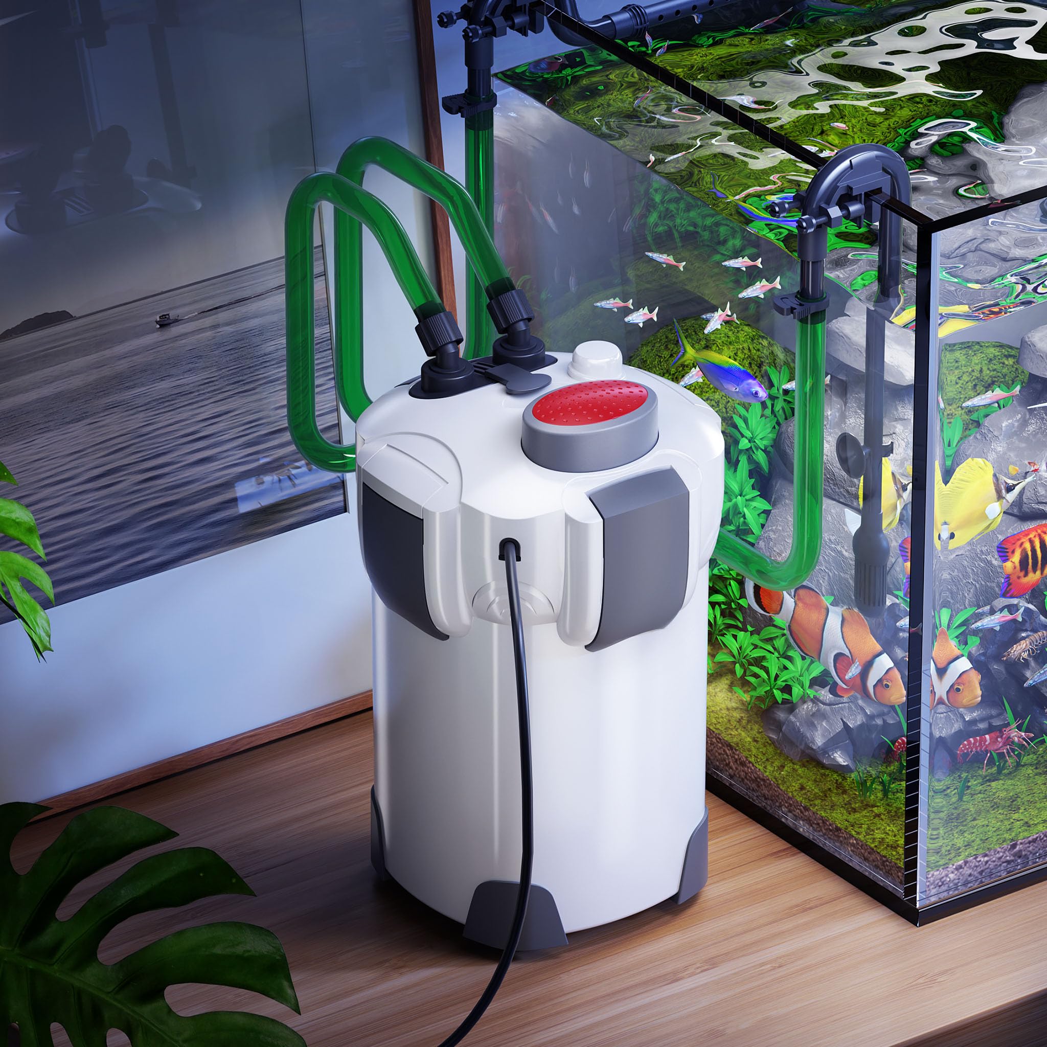 SunSun HW-303 Filtre extérieur pour Aquarium, débit 1400 l/h, avec 3 Étapes de Filtration, Matériaux et Pompe 35W, Filtre Externe