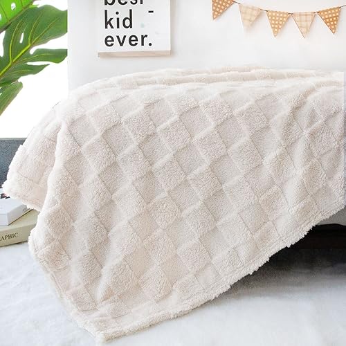 Miniatura 5 de HOMRITAR Manta de bebé para niños y niñas, forro polar 3D, mullida y mullida con diseño de cuadrícula de ajedrez para niños pequeños, manta suave,