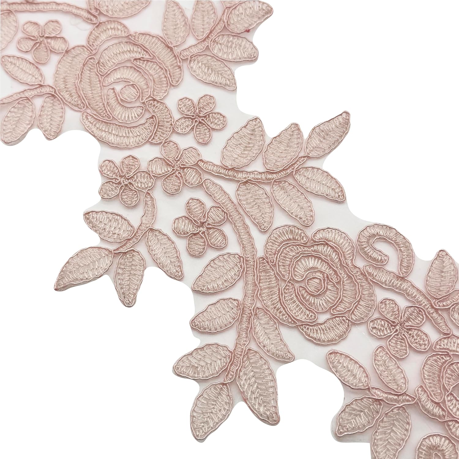 MMvolesy 1 Pair Pink Lace Flower Wedding Dress Patch Embroidered Sew for Costume Dress Decor Patch Sewing Applique Crafts 13.75 * 5.5Inch