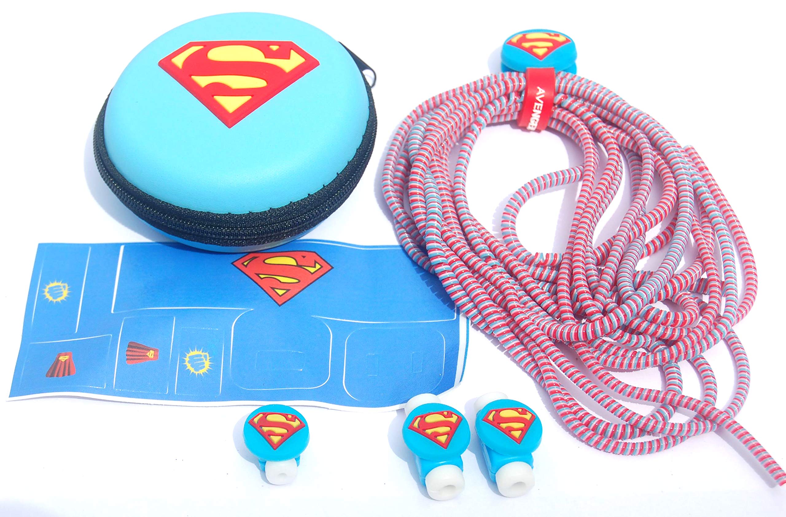 Smile Pick 7 in 1 Cartoon USB Earphone Cable Protector Set of Pouch (Superman)
