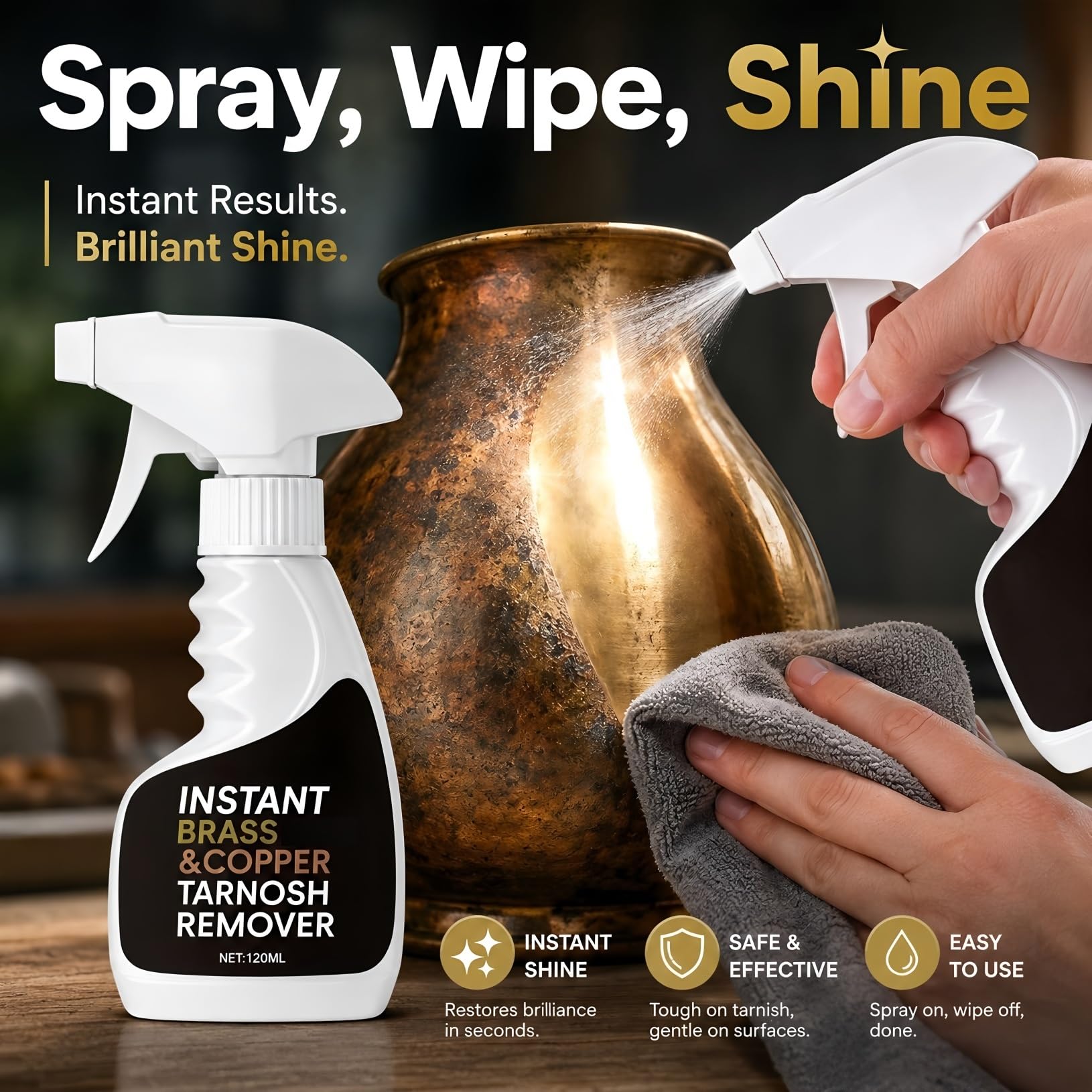 Messing-Anlaufentferner-Spray, Multi-Surfaces-Metall-Reinigungsspray (5PCS)