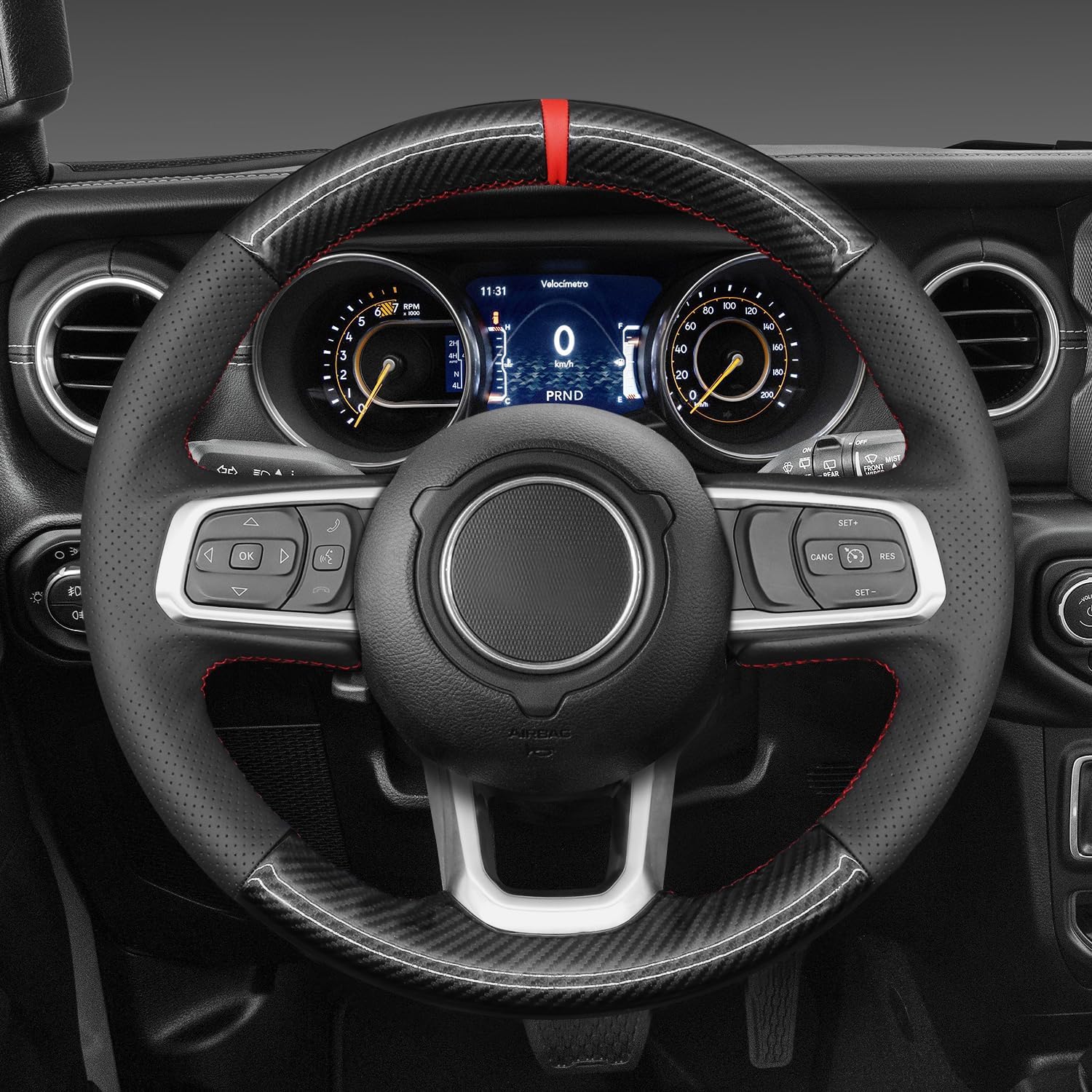 MEWANT Steering Wheel Cover for Jeep Gladiator (JT) 2020-2024 / Wrangler (JL) 2019-2024 / Wrangler Unlimited 2018-2023 Hand-Stitched Leather Steering Wrap for Jeep