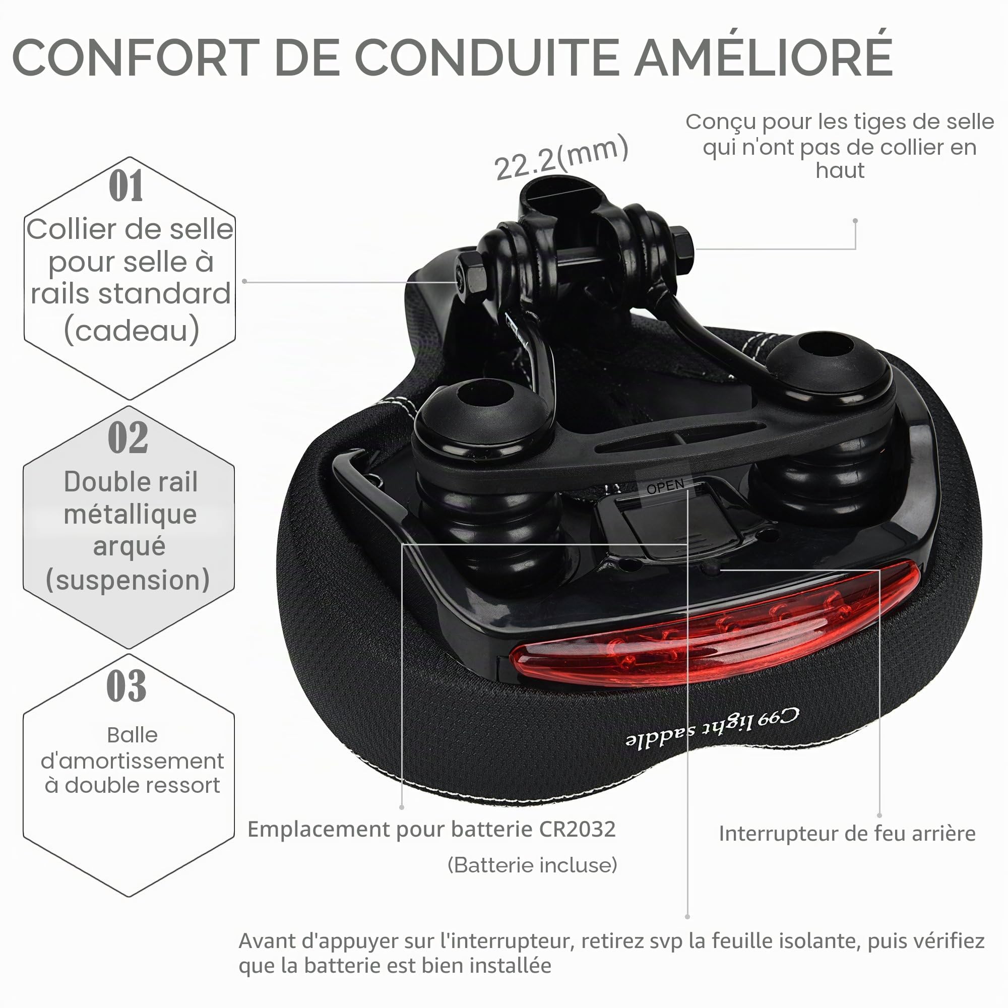 DAWAY Siège de vélo Confortable pour Hommes et Femmes - C99 Selle de vélo Large rembourrée en Mousse à mémoire de Forme, imperméable, à Double Ressort, Doux, Respirant, adapté à la Plupart des vélos