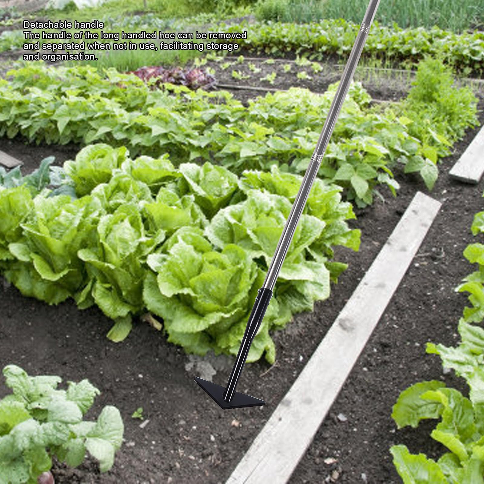 Azada de Jardín Triangular, Azada de Malas Hierbas Resistente con Largo Ajustable de 145 Cm con Diseño Desmontable para Desmalezar el Cultivo del Suelo