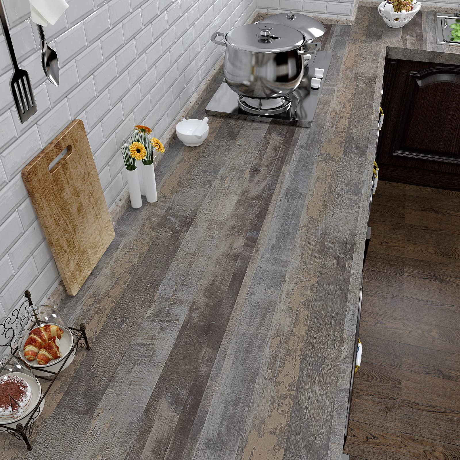 Papier contact en bois imperméable pour comptoir de cuisine