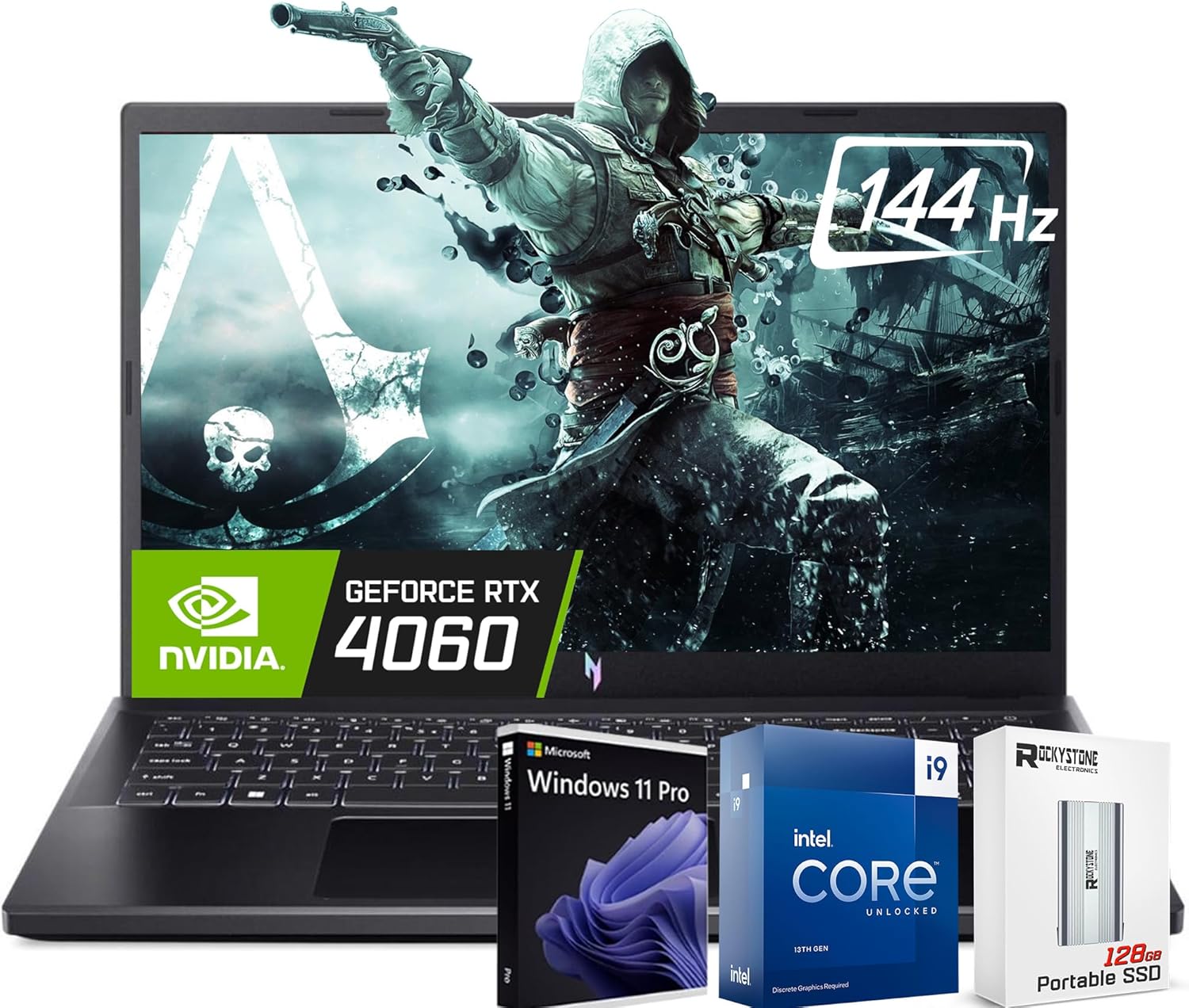 acer Nitro V 15 Gaming Laptop, Intel 14-Core i9-13900H, 15.6″ 144Hz FHD IPS Display, NVIDIA GeForce RTX 4060 8GB GDDR6, 32GB DDR5 RAM, 1TB SSD, W/128GB Portable SSD, Windows 11 Pro