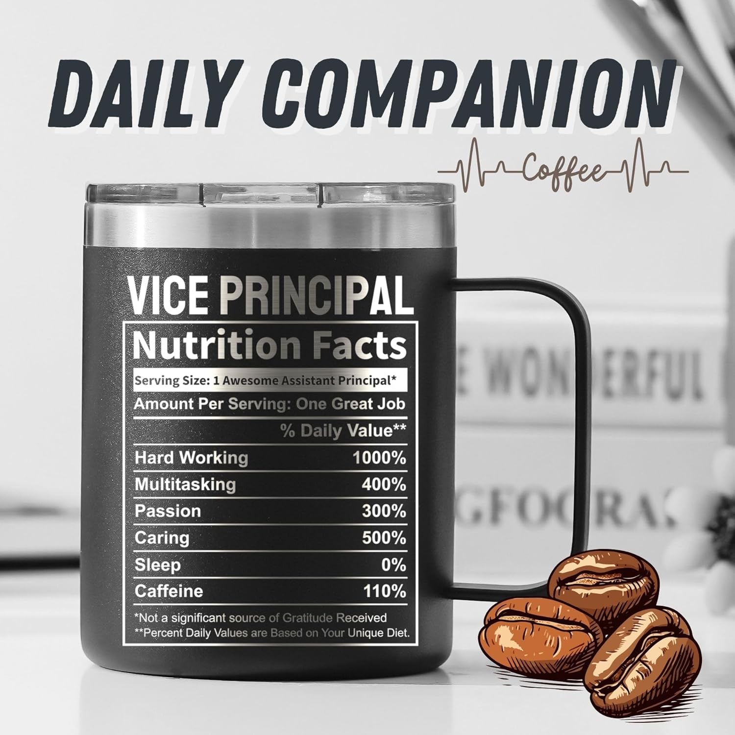 Onebttl Vice Principal Appreciation Gifts, Christmas Principal Day Gift for Men, Women, 12oz Stainless Steel Coffee Mug with Handle & Lid - Vice Principal Facts, Black, PRIN12-02-BK-VICE - Image 2