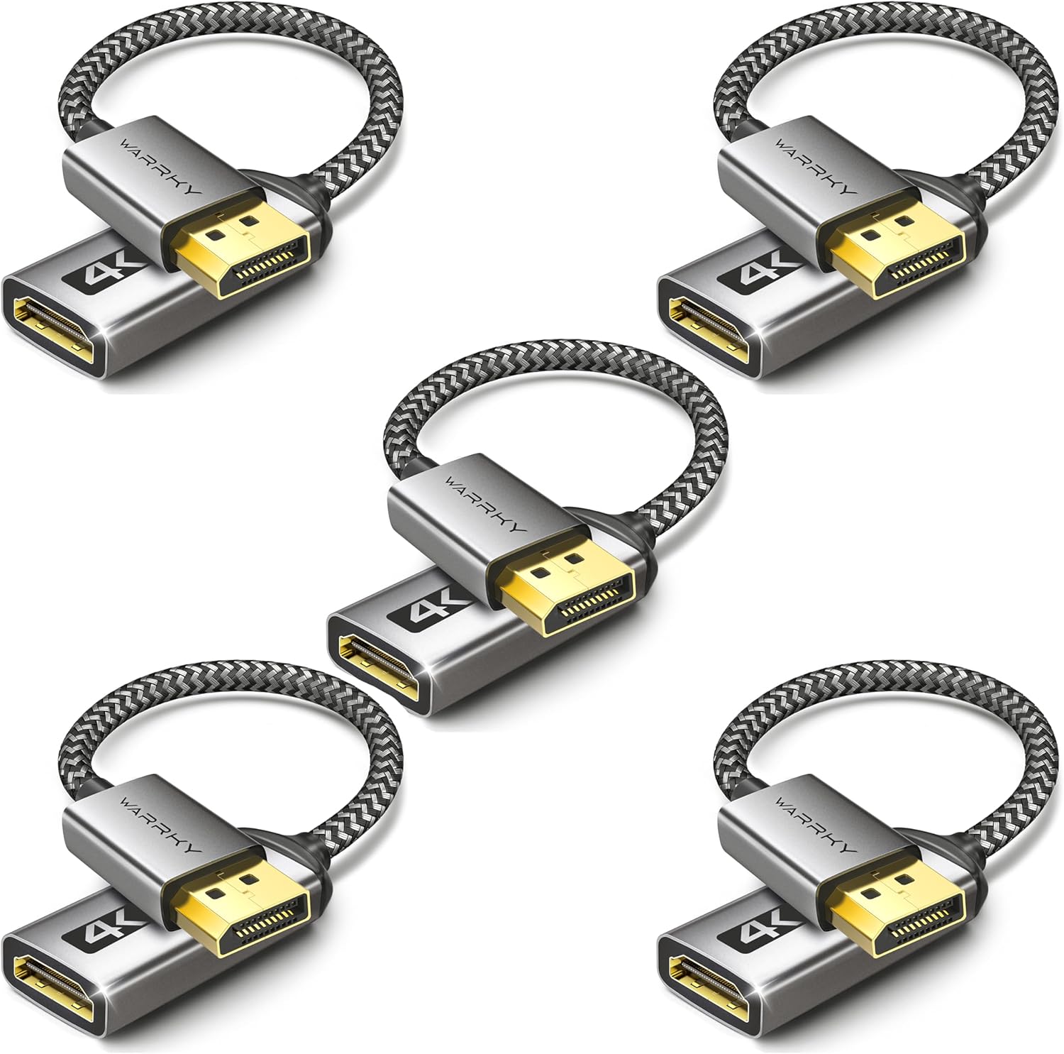 Warrky 4K DisplayPort to HDMI Adapter 5 Pack,[Metal Case, Gold-Plated Pins] Uni-Directional Display Port (DP) to HDMI Monitor Converter 1080P@120Hz Compatible for HP, AMD, NVIDIA. Male to Female.
