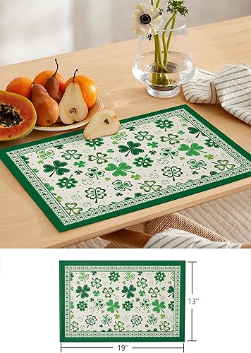 Miniatura 6 de Juego de manteles individuales para el día de San Patricio con camino de mesa a juego de arpillera de algodón y lino 6 alfombrillas  camino de 16 x