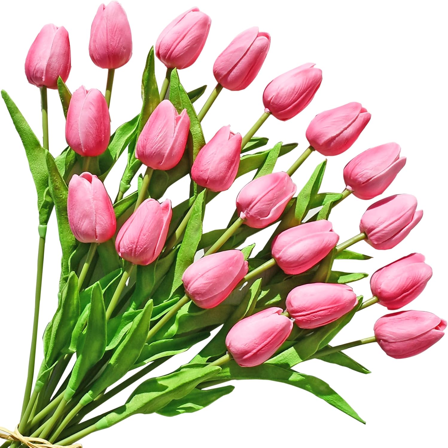 ONLY ART Artificial Pink Tulips 20 Pcs – 13.5 Inch PU Faux Flowers with Bendable Stems for Home Décor, Wedding Centerpieces, DIY Floral Arrangements, New Year and Valentine's Day