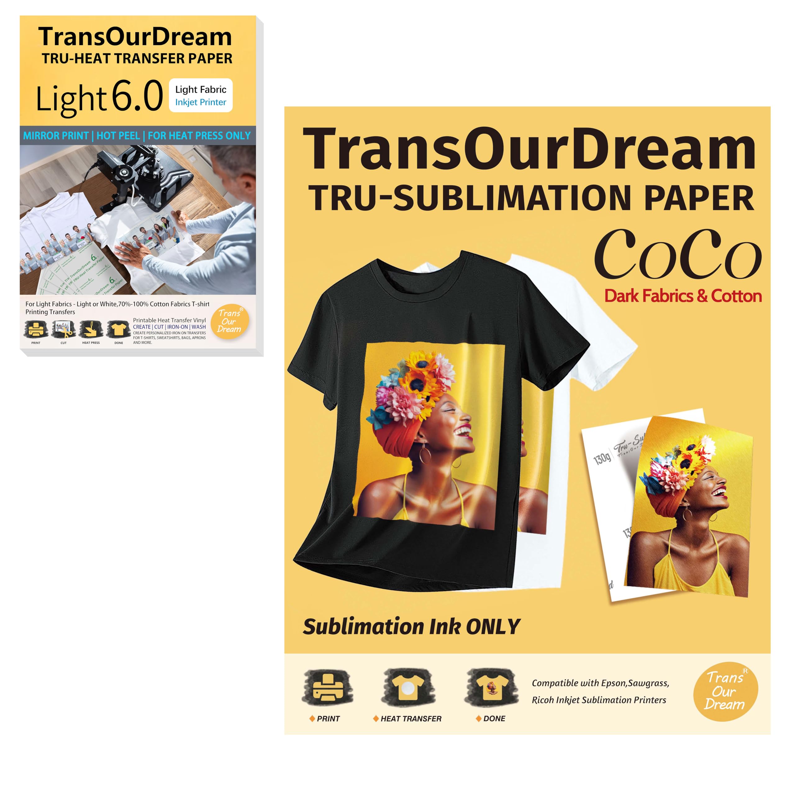 TransOurDream Tru-Sublimation Blanks CoCo Sets & Iron on Heat Transfer Paper 25 sheets