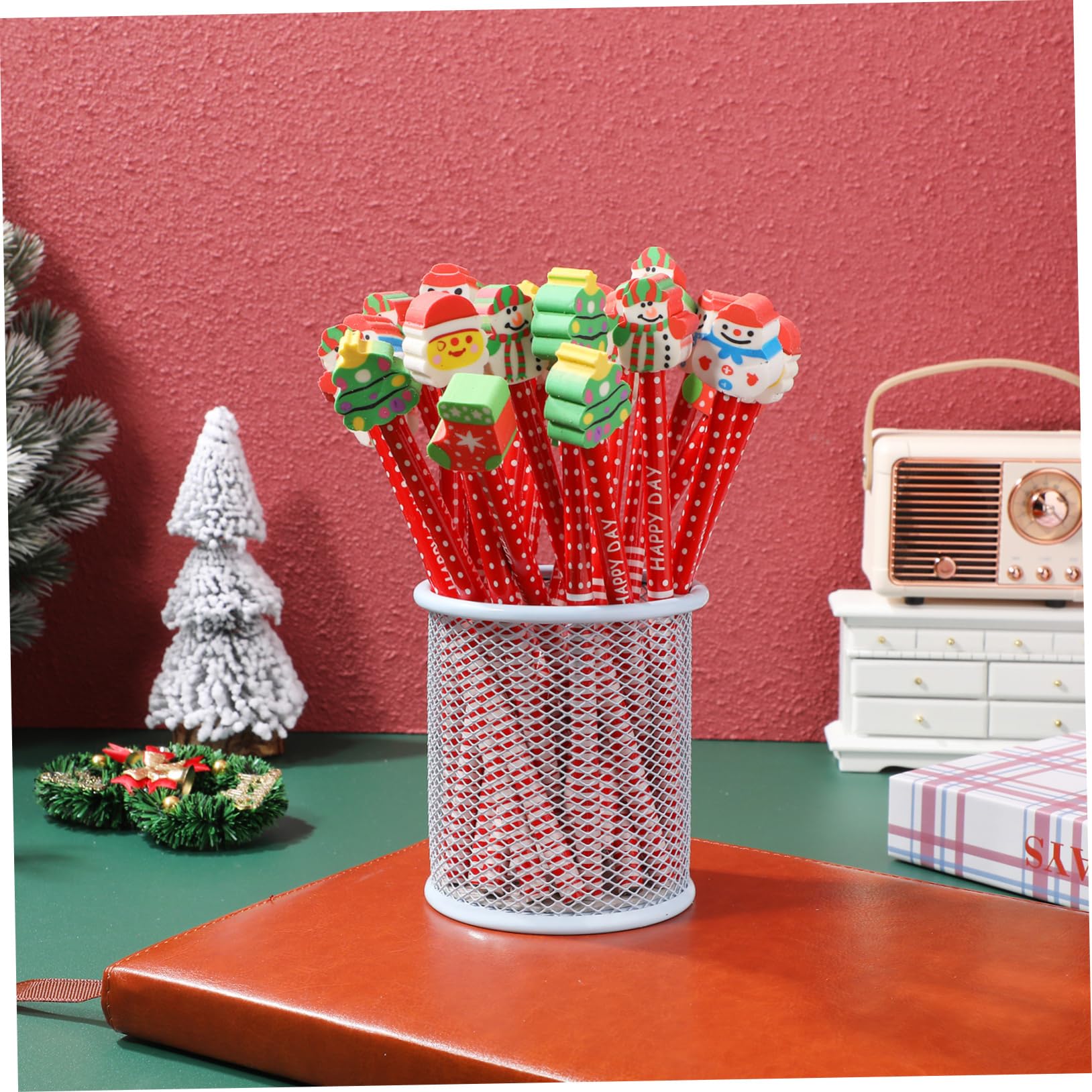 4 Sätze Weihnachts-radierstift-set Schreibkladde Weihnachtsbriefpapier Weihnachtsbleistifte Für Whiteboard Trocken Abwischbar Bleistift Hölzern 36 Stück * 4