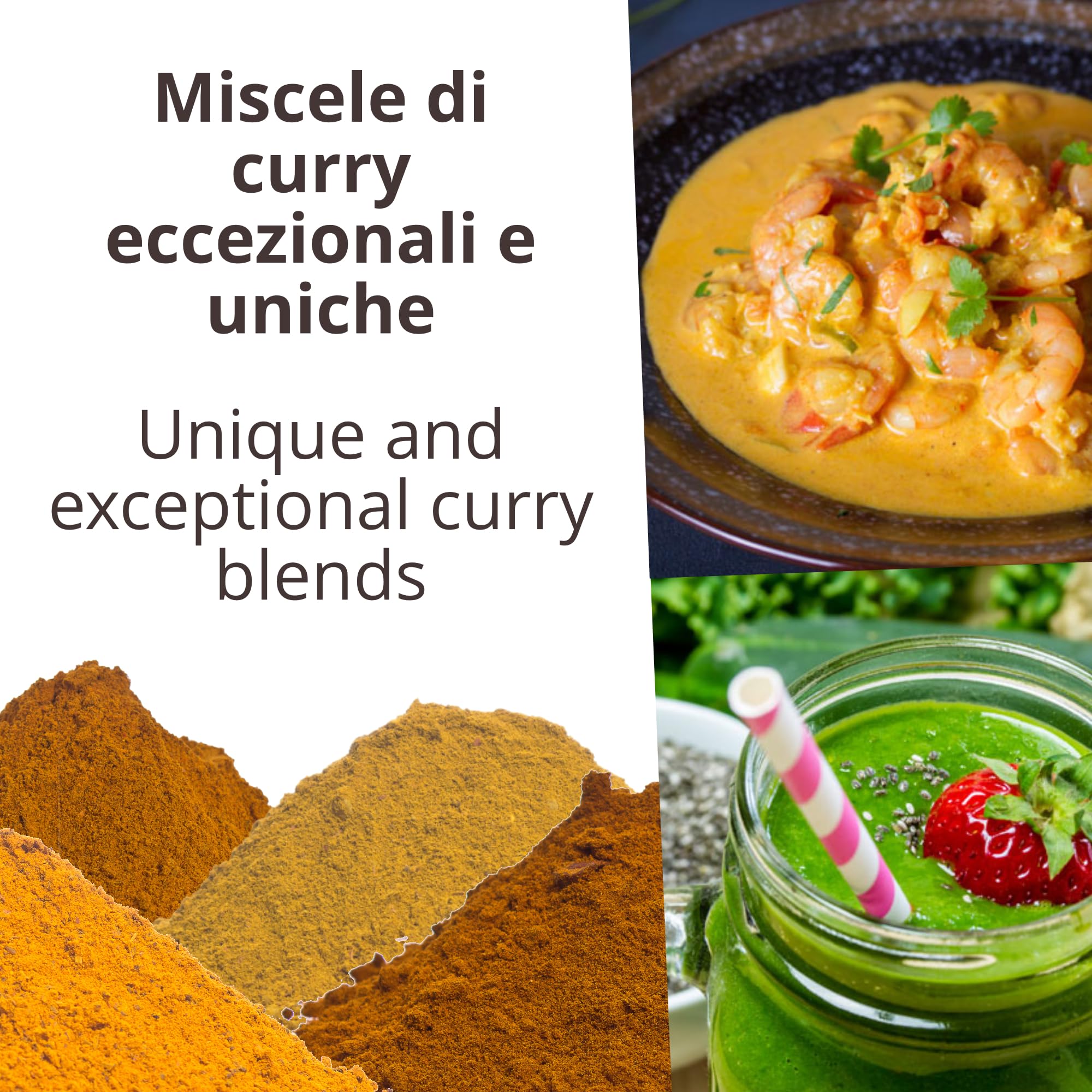 Khla - Confezione di 4 Curry Biologici - Curry Giallo, Curry Nero, Curry Rosso & Curry Detox Verde - Polvere 4x 100 g - Miscele Esclusive - Set Regalo Spezie Natale Compleanno - Origine Cambogia