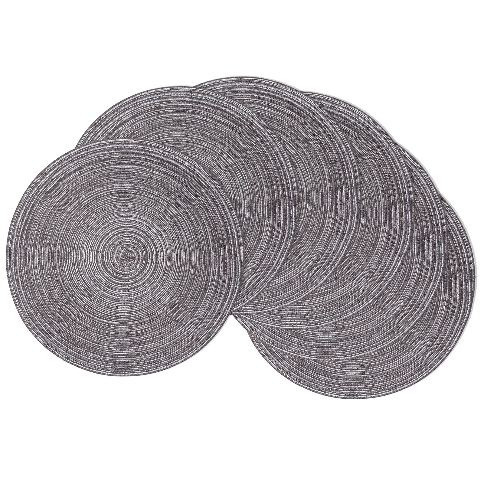 SHACOS Round Braided Placemats Set of 6 Round Table Mats 15 inch Cotton Washable for Holiday Party (Black Gray, 6)
