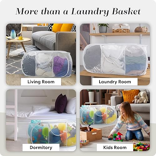 Miniatura 8 de Cesta plegable para ropa sucia, plegable y plegable, material de malla duradero, se pliega para almacenamiento, asas fáciles de transportar. Gran