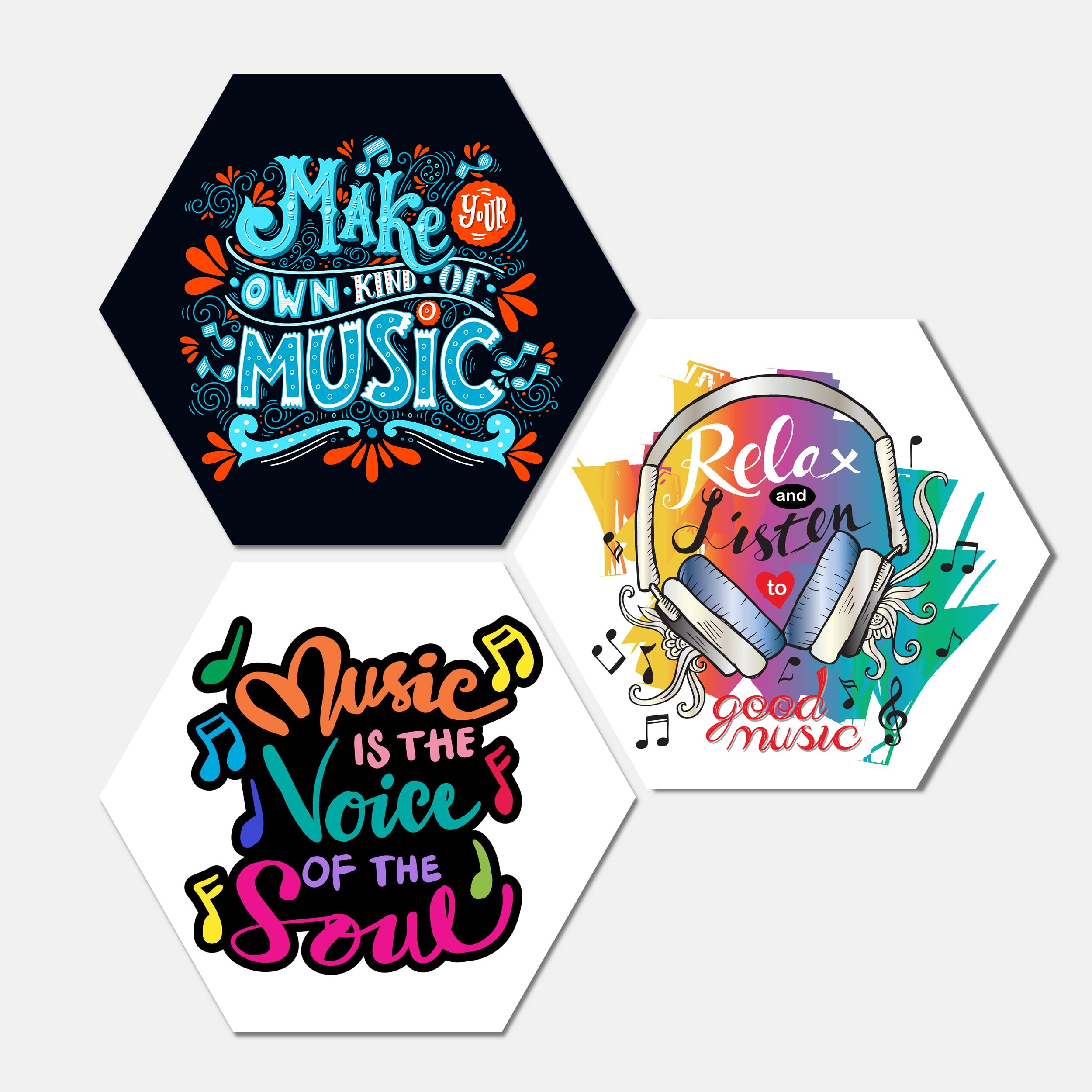 Sketchfab Make OWN Kind of Music Motivational Quotes Designer Decorative Wall Art | Office Living Room Bedroom Gift Decoration Beautiful Painting Hanging Items Set of 3 Pieces 17 INCH